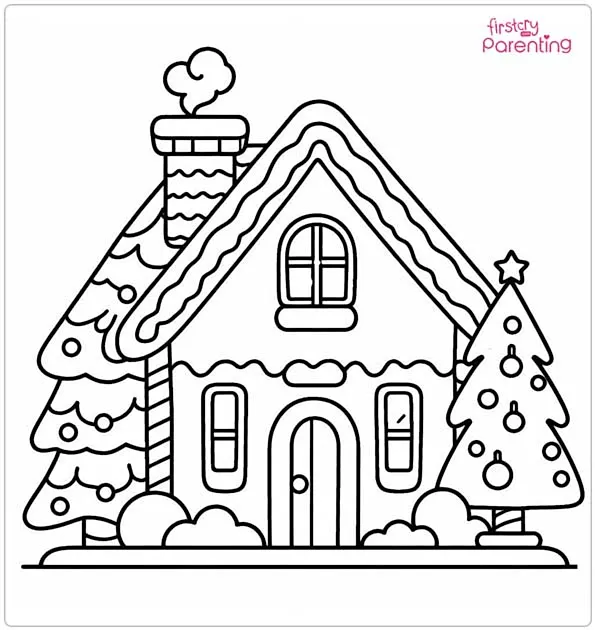Gingerbread House in Christmas Colouring Page