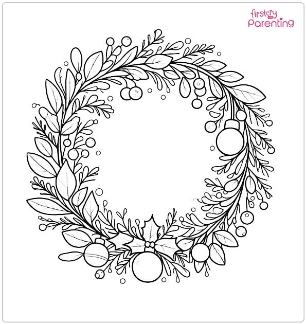 Realistic Christmas Wreath Colouring Page