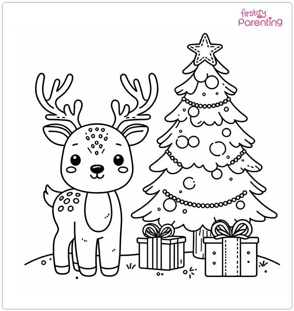 Reindeer Christmas Colouring Page