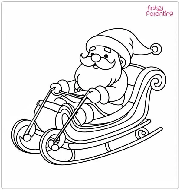 Santa Riding on Sleigh Colouring Page