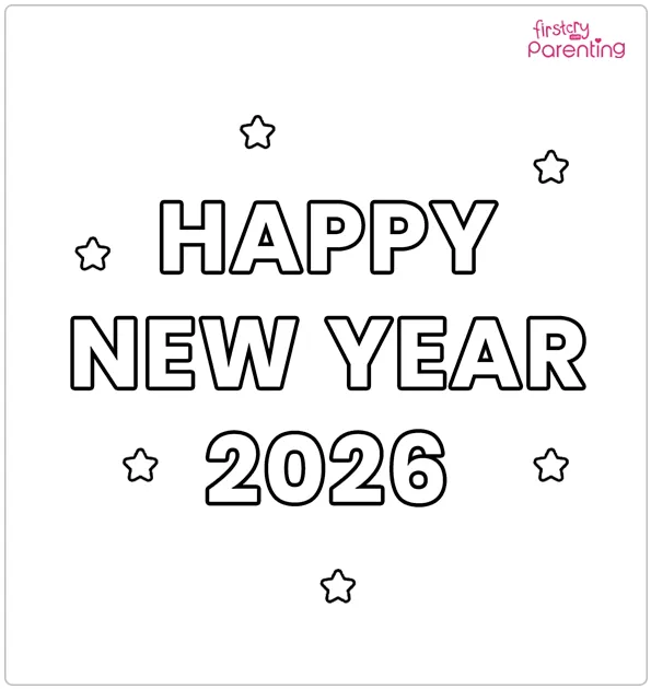 Happy New Year 2026 Text Colouring Page Happy New Year 2026 Text Colouring Page