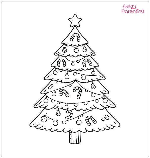 Christmas Tree with Candy Canes Colouring Page