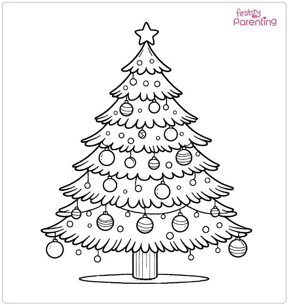 Christmas Tree with Lights Colouring Page