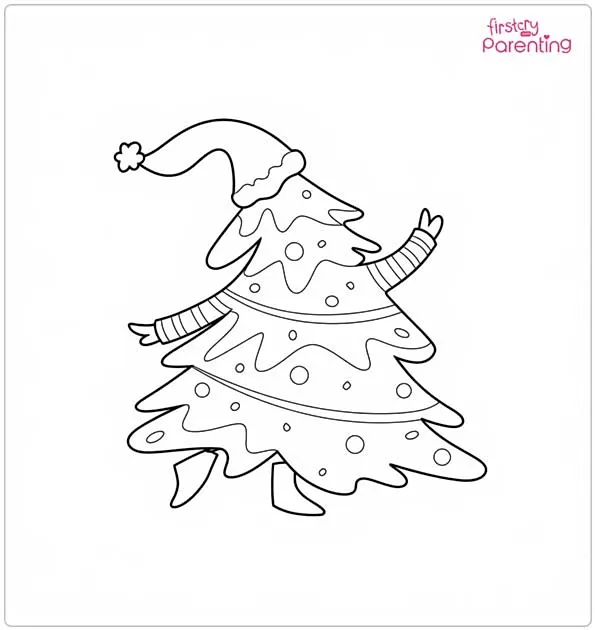 Dancing Christmas Tree Colouring Page