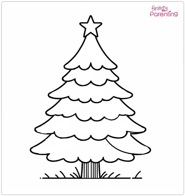 Easy Christmas Tree Colouring Page