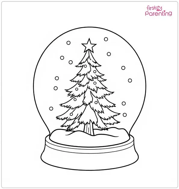 Snow Globe with Christmas Tree Colouring Page