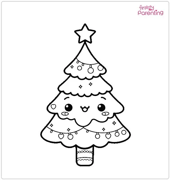 Kawaii Christmas Tree Coloring Page