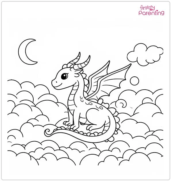 Dragon in the Clouds Colouring Page