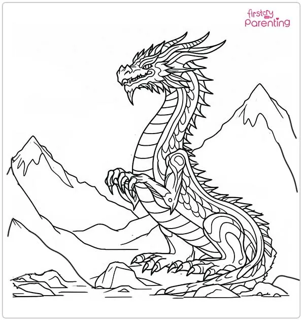Dragon in Mountain Colouring Page