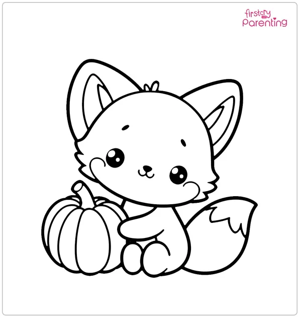 Cute Fox and Pumpkins Colouring Page