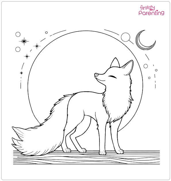Fox in the Moonlight Colouring Page