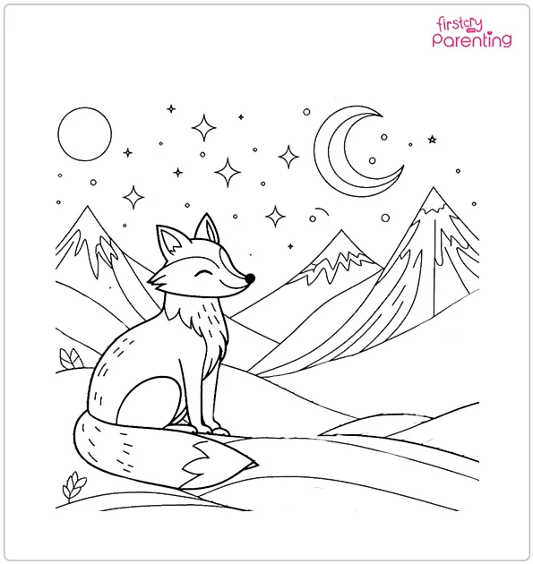 Fox on Mountain Colouring Page