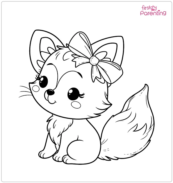 Fox With a Bow Colouring Page