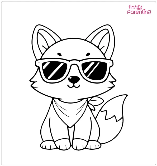 Fox With Sunglasses Colouring Page
