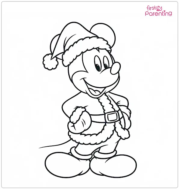 Mickey Santa Coloring Page
