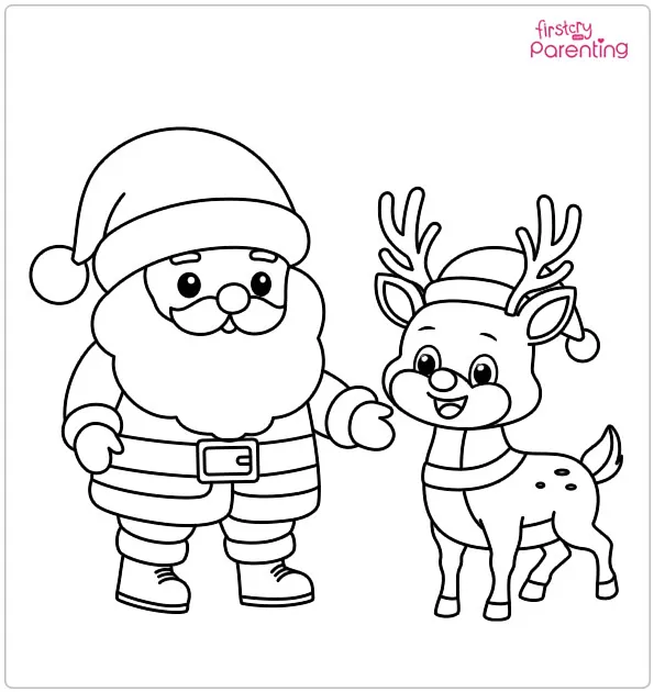 Santa and Rudolph Colouring Page