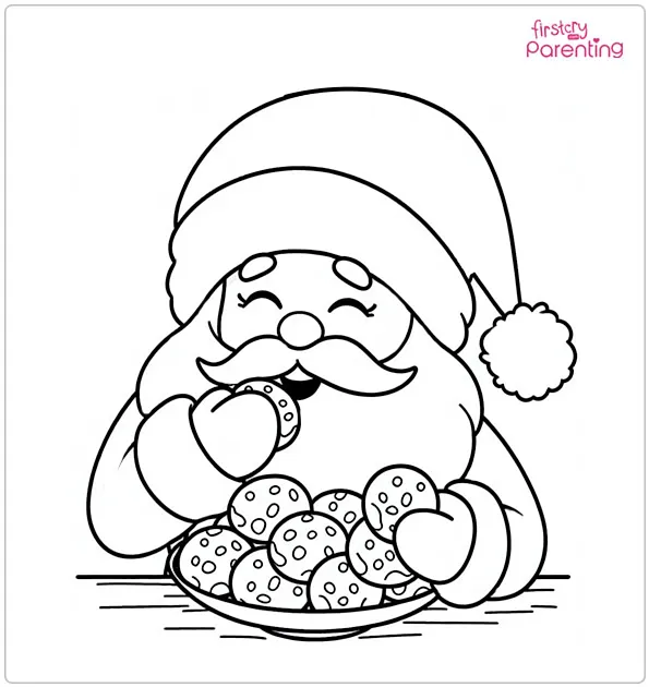 Santa Claus Eating Cookies Colouring Page