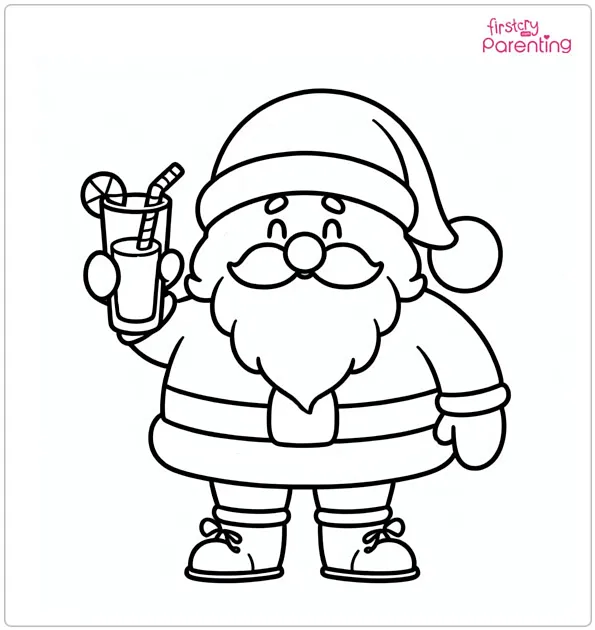 Santa Hold Drink Coloring Page