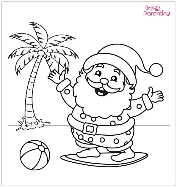 Santa on the Beach Coloring Page