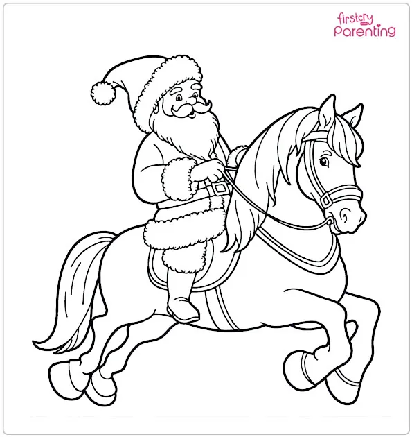 Santa Riding a Horse Coloring Page