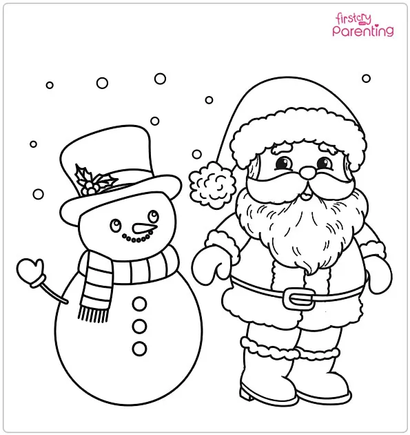 Santa with Snowman Coloring Page