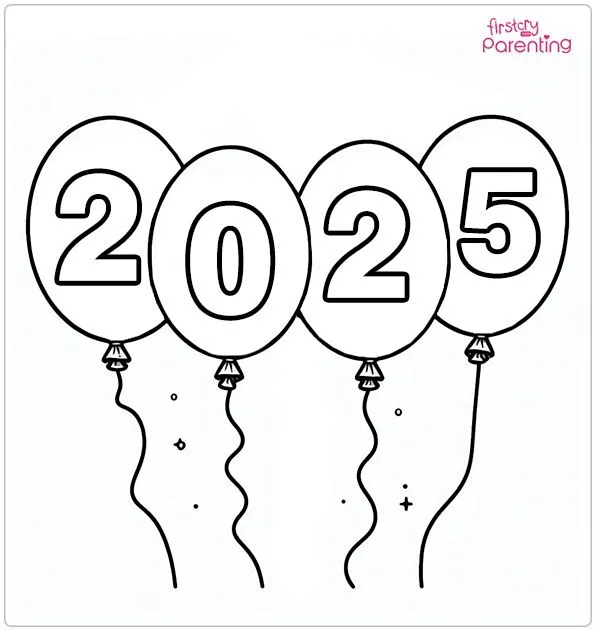 2025 in Balloons Colouring Page