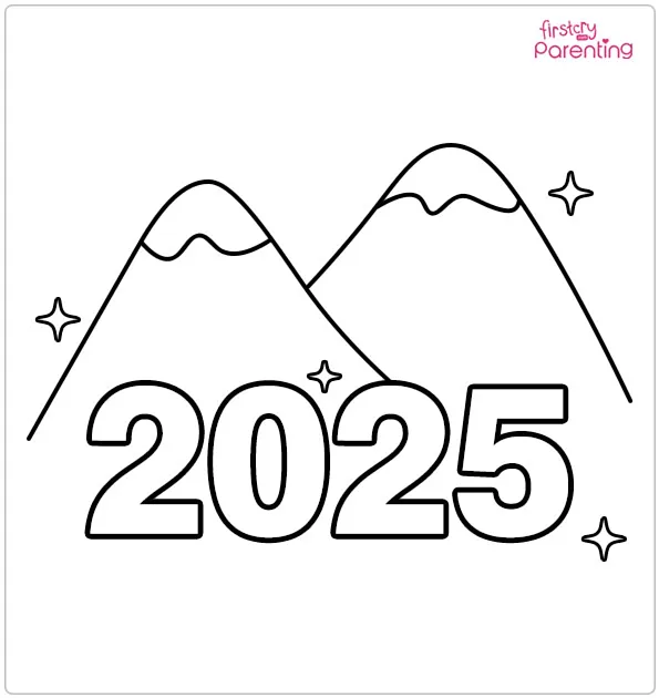 2025 in Mountains Colouring Page