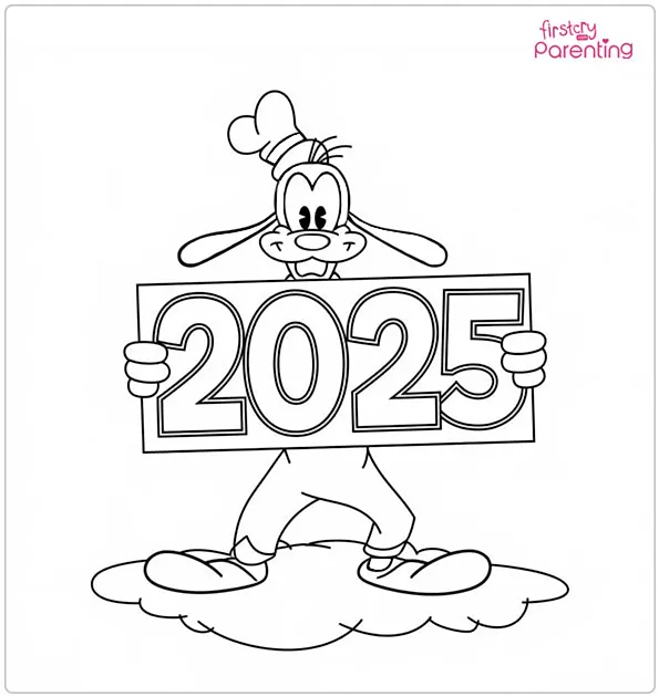 Goofy Holding 2025 Colouring Page