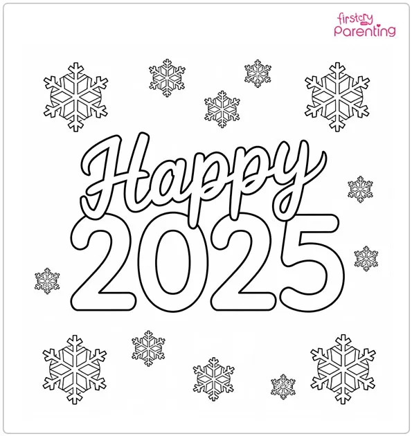 Happy 2025 in Snow Colouring Page