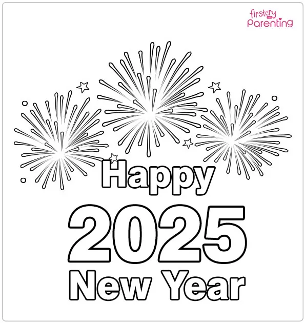 Happy New Year Fireworks Colouring Page