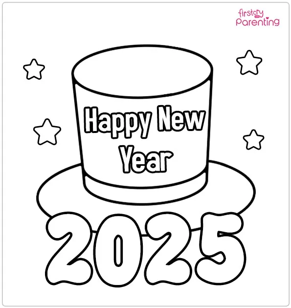 Happy New Year Hat Colouring Page