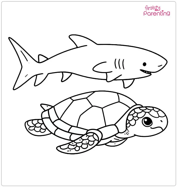 Turtle and Whale Shark Colouring Page