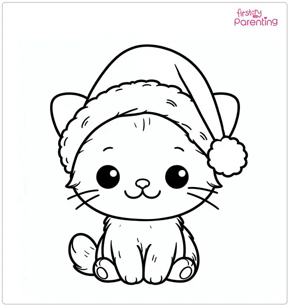 Christmas Kitten Colouring Page