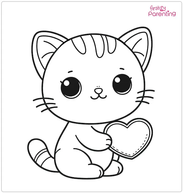 Valentine Kitten Colouring Page