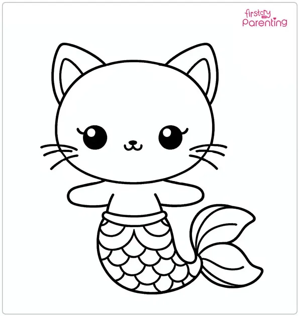 Kitten Mermaid Colouring Page