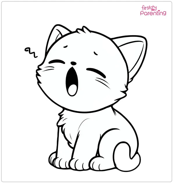 Yawning Kitten Colouring Page