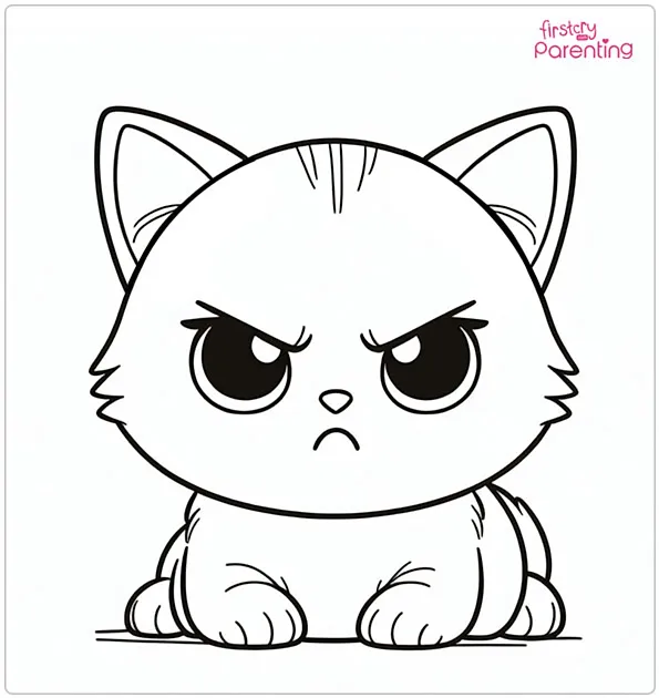 Serious Kitten Colouring Page