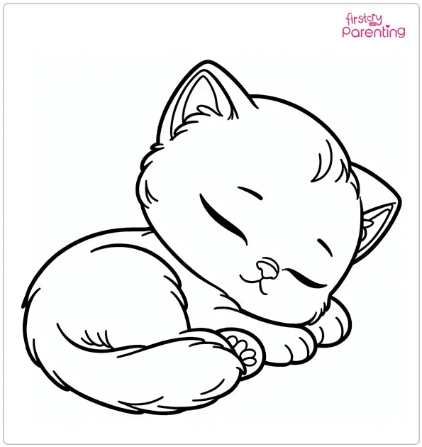 Sleeping Kitten Colouring Page