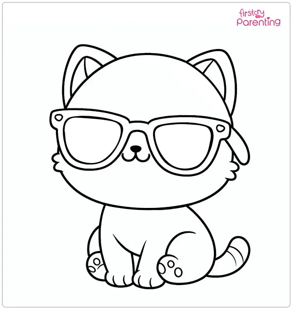 Kitten with Sunglasses Colouring Page