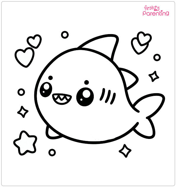 Cute Shark Colouring Page
