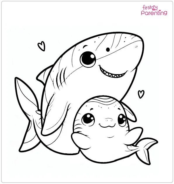 Mom and Baby Shark Colouring Page