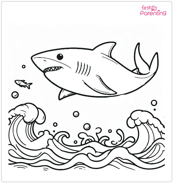 Shark Under the Moonlight Colouring Page