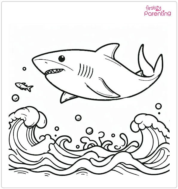 Shark Under the Moonlight Colouring Page