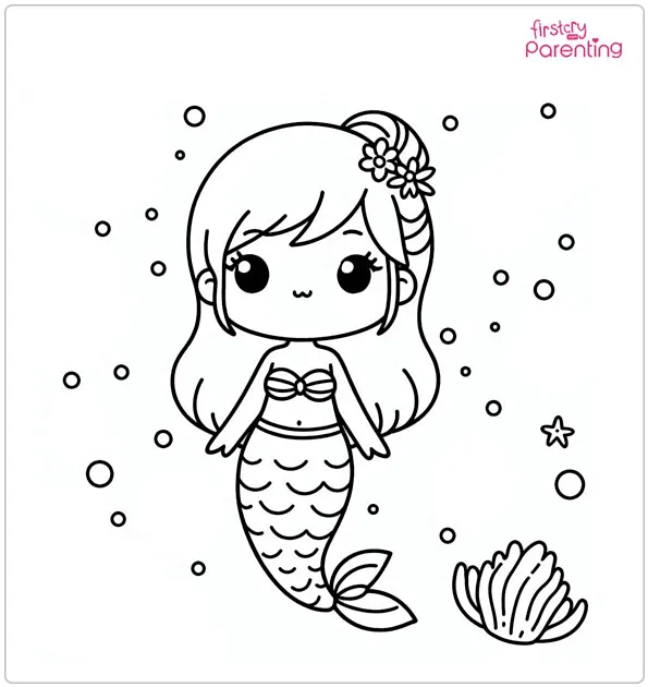 Cute Mermaid Colouring Page