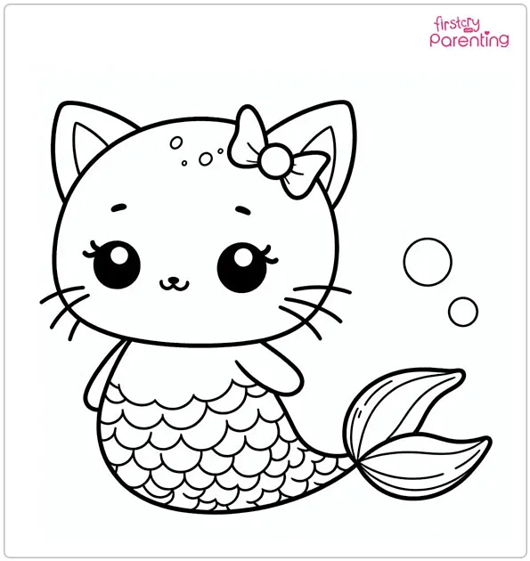 Mermaid Cat Colouring Page