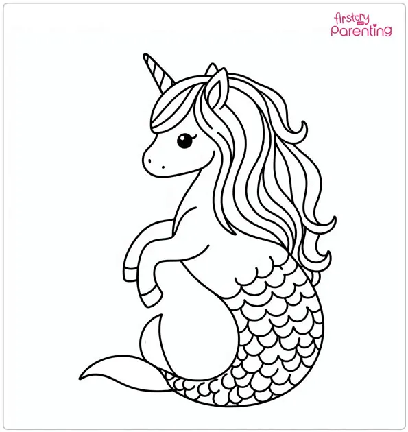 Unicorn Mermaid Colouring Page