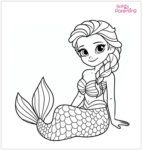 Elsa Mermaid Colouring Page
