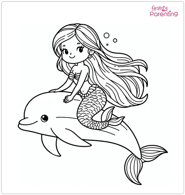 Dolphin and Mermaid Colouring Page