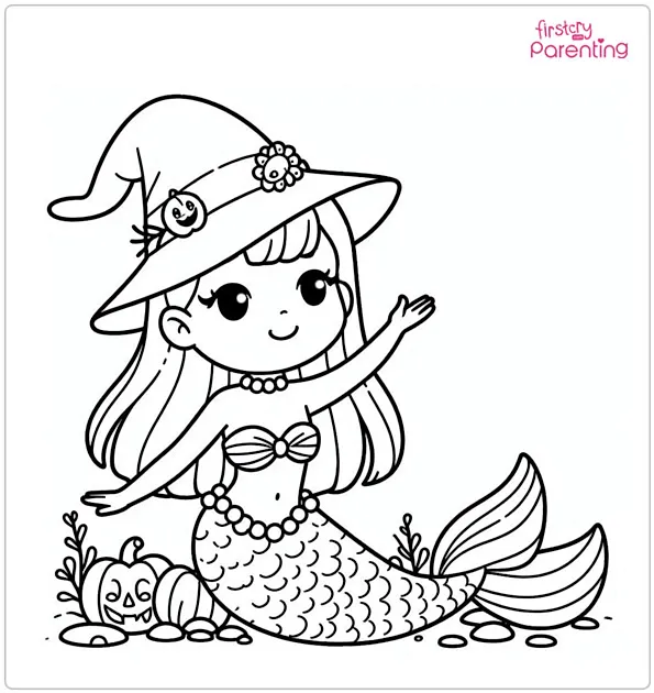 Halloween Mermaid Colouring Page