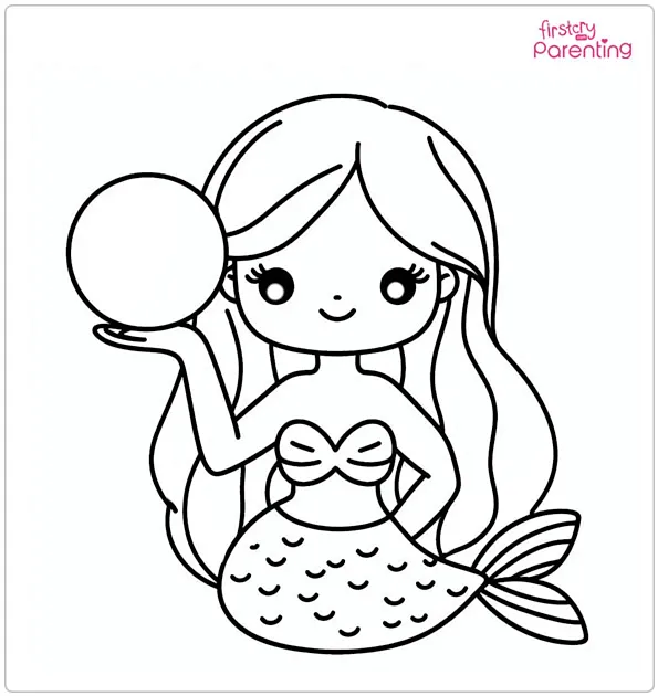 Pretty Mermaid with a Pearl Colouring Page